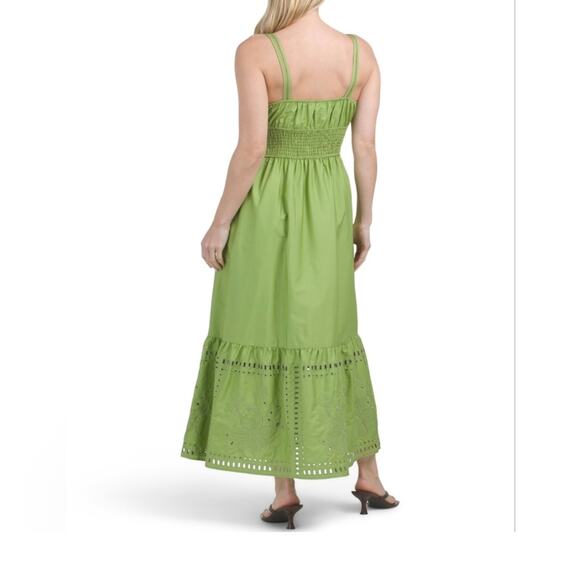 Green Smocked Waist Eyelet Midi Dress Sleeveless Size M NWT Moon River - Picture 3 of 13
